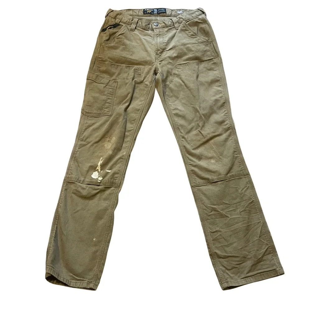 Ariat Rebar M4 Relaxed Straight Work Pants Khaki Canvas Mens 33x34 Utility
